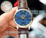 Replica Omega De Ville Men's Watch Blue Dial Brown Leather Strap